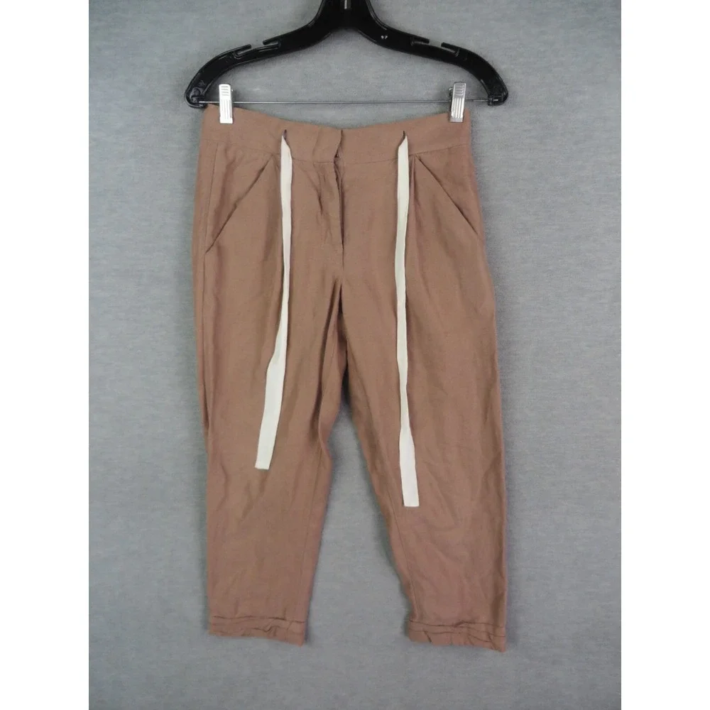 Aritzia Wilfred Womens Pants 00 XS Brown Linen Blend Capri Drawstring Casual
